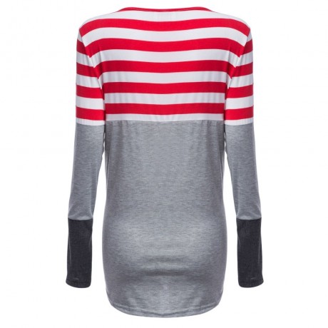 WOMEN'S CASUAL STRIPED FRONT POCKET T-SHIRT (GRAY, SIZE S/M/L/XL)