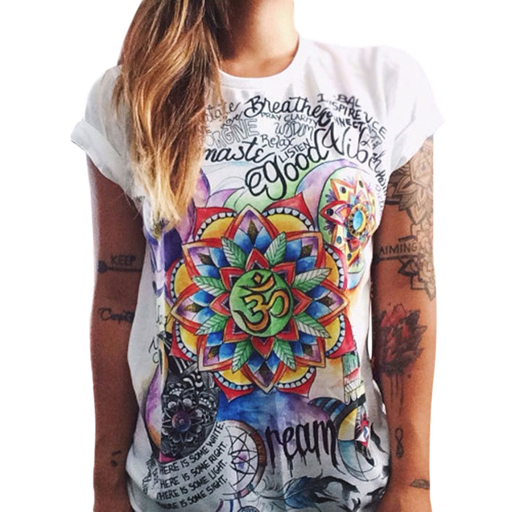 WOMEN'S SHORT SLEEVE PRINT T-SHIRT (WHITE, SIZE S/M/XL/2XL)