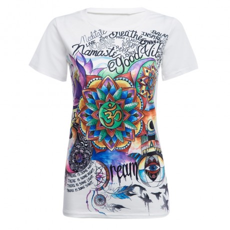 WOMEN'S SHORT SLEEVE PRINT T-SHIRT (WHITE, SIZE S/M/XL/2XL)