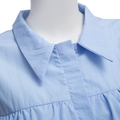 WOMEN'S HOLLOW OUT FLOUNCE SHORT SLEEVE BLOUSE (AZURE, SIZE S/M/L/XL)