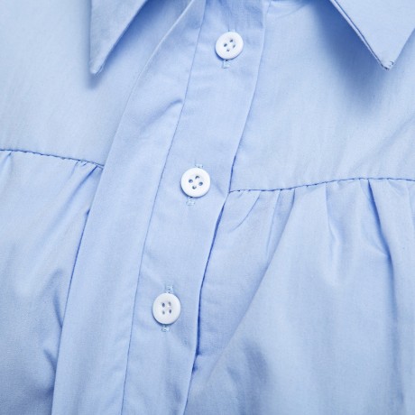 WOMEN'S HOLLOW OUT FLOUNCE SHORT SLEEVE BLOUSE (AZURE, SIZE S/M/L/XL)