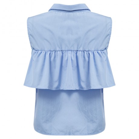 WOMEN'S HOLLOW OUT FLOUNCE SHORT SLEEVE BLOUSE (AZURE, SIZE S/M/L/XL)