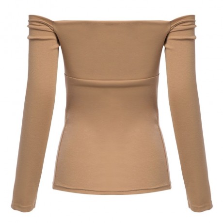 WOMEN'S OFF THE SHOULDER CHEST KNOT SLIM T-SHIRT (DARK KHAKI, SIZE M/L)