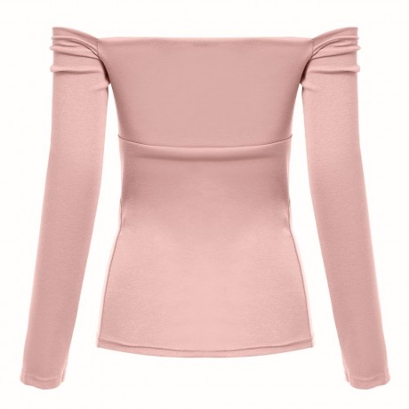 WOMEN'S OFF THE SHOULDER CHEST KNOT SLIM T-SHIRT (NUDE PINK, SIZE M/L)
