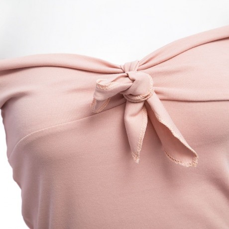 WOMEN'S OFF THE SHOULDER CHEST KNOT SLIM T-SHIRT (NUDE PINK, SIZE M/L)