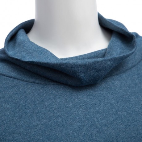 CASUAL COWL NECK BACK SLIT KNIT T-SHIRT (BLUE GRAY, SIZE S/M/L/XL)
