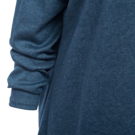 CASUAL COWL NECK BACK SLIT KNIT T-SHIRT (BLUE GRAY, SIZE S/M/L/XL)