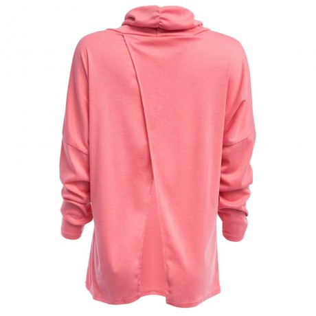 WOMEN'S COWL NECK BACK SLIT KNIT T-SHIRT (LIGHT PINK, SIZE S/M/L/XL)