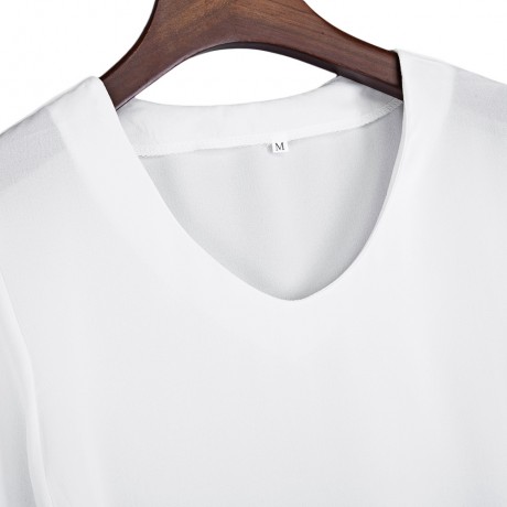 V-NECK FLARE SLEEVE SLIM CHIFFON T-SHIRT (WHITE, SIZE S/M/L/XL)