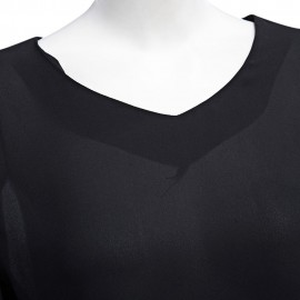 V-NECK FLARE SLEEVE SLIM CHIFFON T-SHIRT (BLACK, SIZE S/M/L/XL)