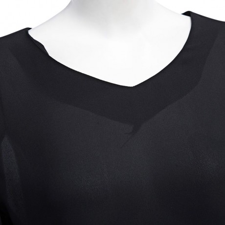 V-NECK FLARE SLEEVE SLIM CHIFFON T-SHIRT (BLACK, SIZE S/M/L/XL)