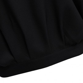 WOMEN'S BAT SLEEVE LOOSE SLIT BACK KNOTTED BLOUSE (BLACK, SIZE S/M/L)