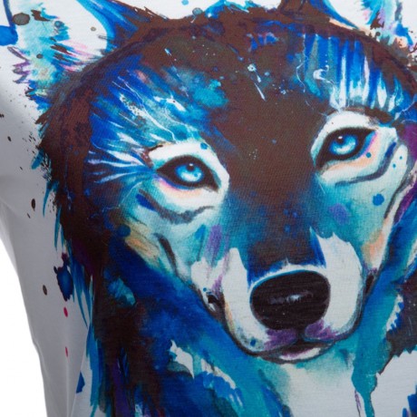 WOMEN TRENDY ROUND COLLAR DOG PRINT COTTON BLEND T-SHIRT (WHITE, SIZE S/M/L/XL)