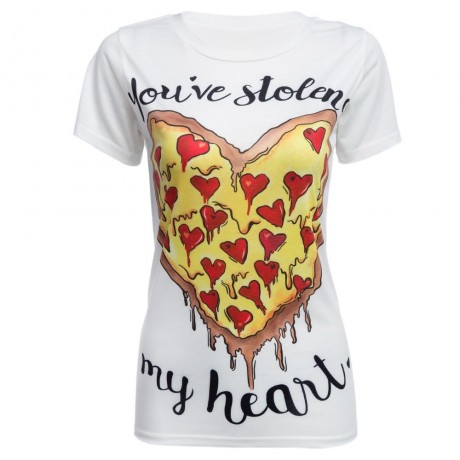 WOMEN'S HEART PRINT COTTON BLEND T-SHIRT (WHITE, SIZE S/M/L/XL)