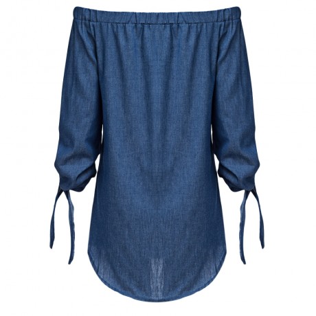 OFF THE SHOULDER BUTTON DENIM BLOUSE FOR WOMEN (DEEP BLUE, SIZE S/M/L/XL)