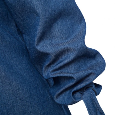 OFF THE SHOULDER BUTTON DENIM BLOUSE FOR WOMEN (DEEP BLUE, SIZE S/M/L/XL)