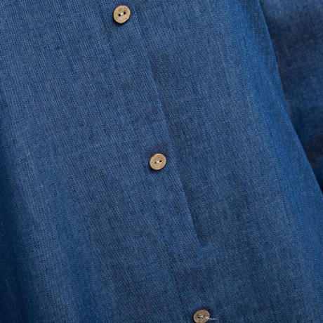 OFF THE SHOULDER BUTTON DENIM BLOUSE FOR WOMEN (DEEP BLUE, SIZE S/M/L/XL)