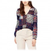 VINTAGE V-NECK PRINTED FLORAL LONG SLEEVE BLOUSE (COLORMIX, SIZE S/M/L/XL)