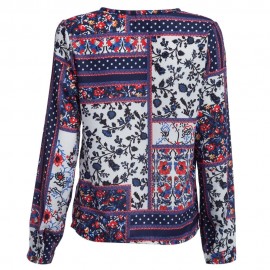 VINTAGE V-NECK PRINTED FLORAL LONG SLEEVE BLOUSE (COLORMIX, SIZE S/M/L/XL)