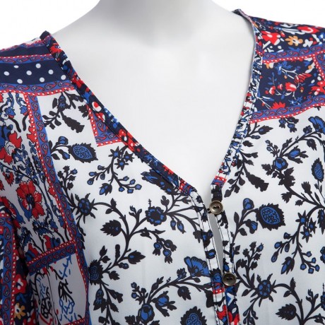 VINTAGE V-NECK PRINTED FLORAL LONG SLEEVE BLOUSE (COLORMIX, SIZE S/M/L/XL)