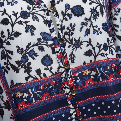 VINTAGE V-NECK PRINTED FLORAL LONG SLEEVE BLOUSE (COLORMIX, SIZE S/M/L/XL)