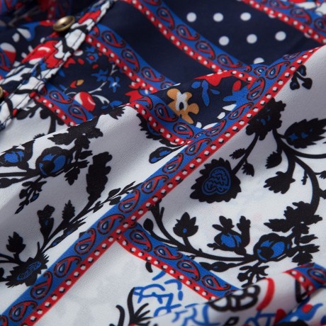 VINTAGE V-NECK PRINTED FLORAL LONG SLEEVE BLOUSE (COLORMIX, SIZE S/M/L/XL)