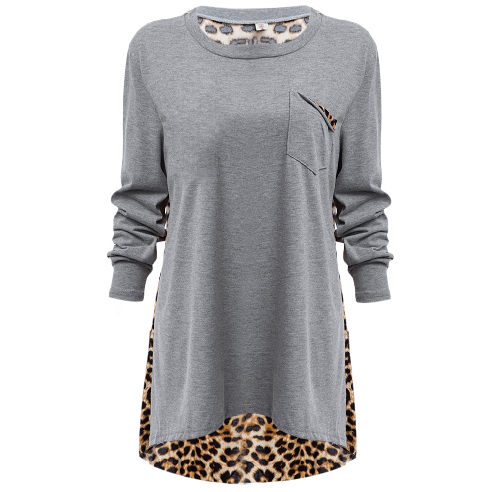 WOMEN'S LOOSE THIN LEOPARD SPLICED BLOUSE (GRAY, SIZE XL/2XL/3XL/4XL/5XL)