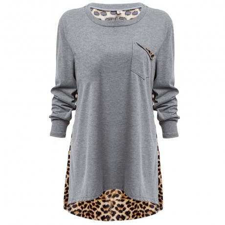 WOMEN'S LOOSE THIN LEOPARD SPLICED BLOUSE (GRAY, SIZE XL/2XL/3XL/4XL/5XL)