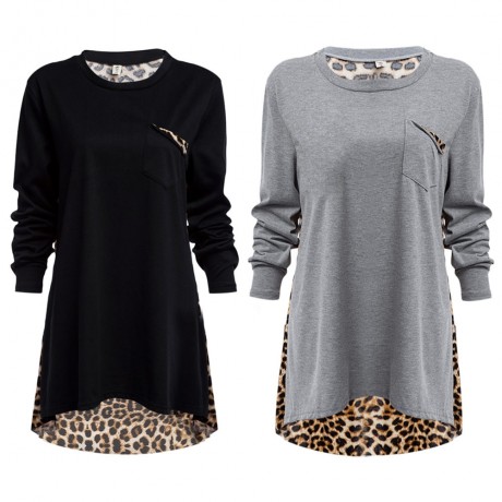 WOMEN'S LOOSE THIN LEOPARD SPLICED BLOUSE (GRAY, SIZE XL/2XL/3XL/4XL/5XL)