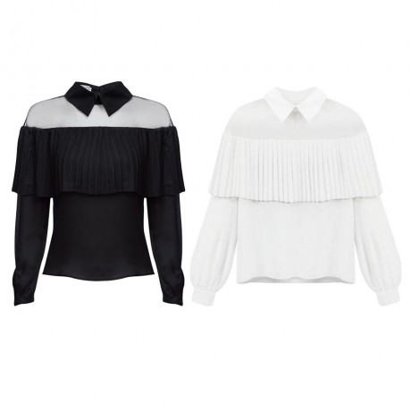 TASSEL SPLICED GAUZE LONG SLEEVE CHIFFON BLOUSE (BLACK, SIZE S/M/L/XL)