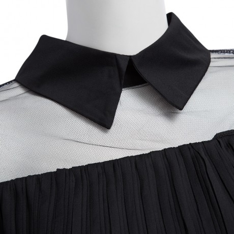 TASSEL SPLICED GAUZE LONG SLEEVE CHIFFON BLOUSE (BLACK, SIZE S/M/L/XL)