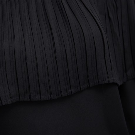 TASSEL SPLICED GAUZE LONG SLEEVE CHIFFON BLOUSE (BLACK, SIZE S/M/L/XL)