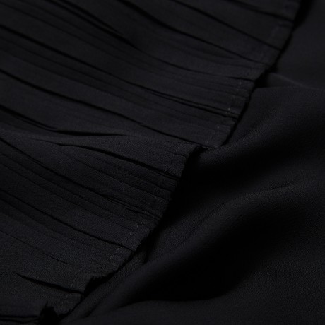 TASSEL SPLICED GAUZE LONG SLEEVE CHIFFON BLOUSE (BLACK, SIZE S/M/L/XL)