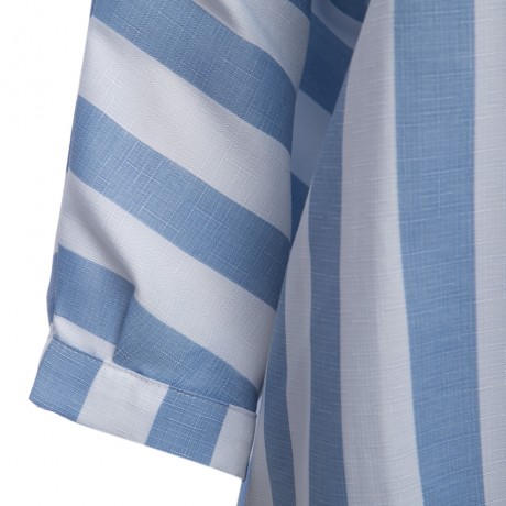 CHIC HALF SLEEVE BUTTON DESIGN STRIPED LOOSE FALSE TWO PIECES WOMEN BLOUSE (STRIPE, SIZE X