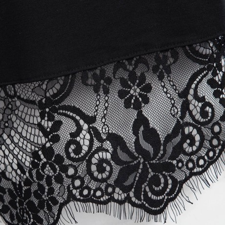 LONG SLEEVE LACE STITCHED KNITED CROP TOP (BLACK, SIZE S/M/L/XL)