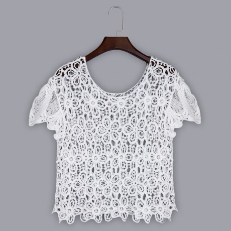 SEXY TRANSPARENT FLORAL HOLLOW OUT BEACH BLOUSE (WHITE, SIZE M)