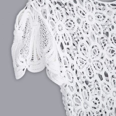 SEXY TRANSPARENT FLORAL HOLLOW OUT BEACH BLOUSE (WHITE, SIZE M)