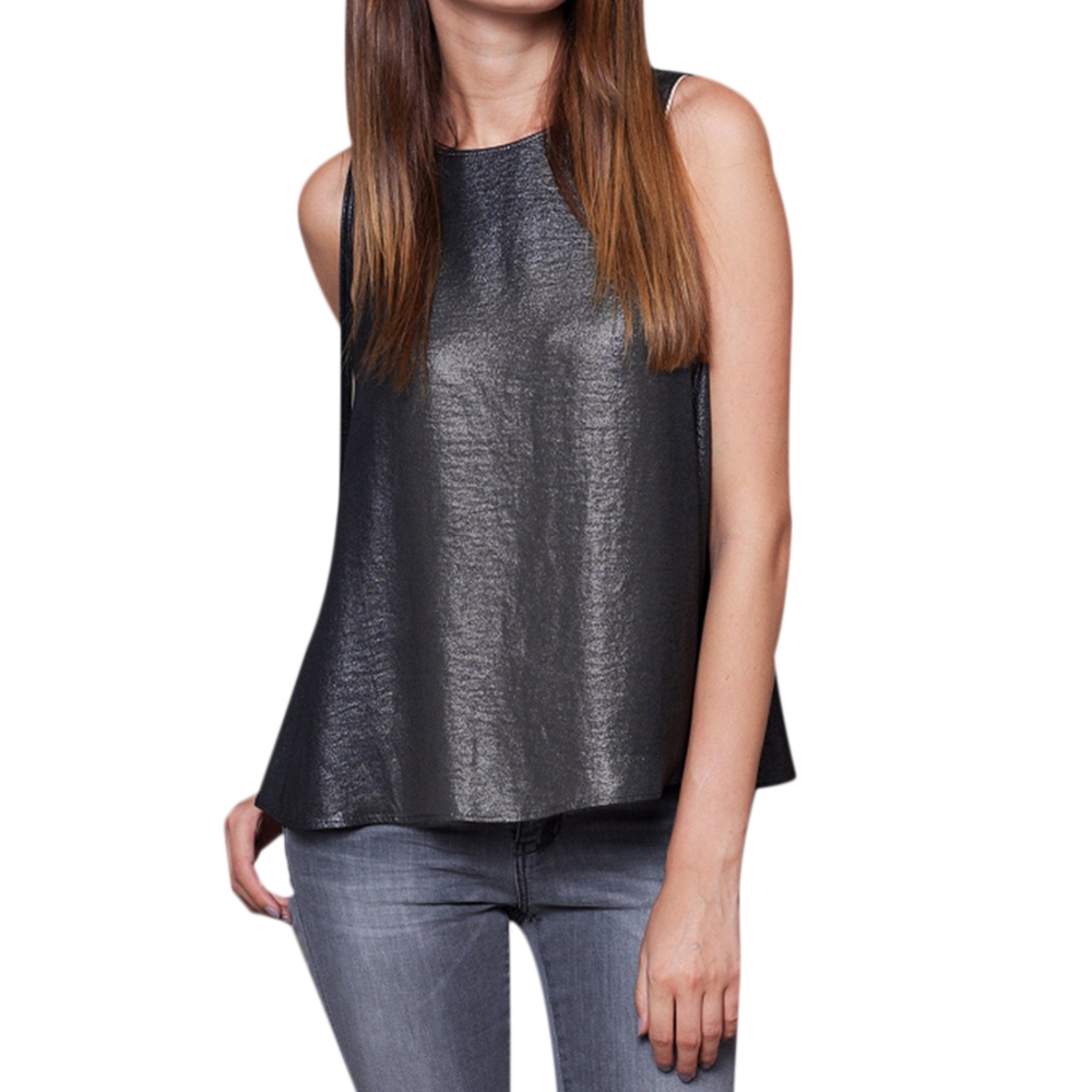 WOMEN'S LOOSE LUREX SOLID COLOR TANK TOP (SILVER GRAY, SIZE S/M/L/XL)