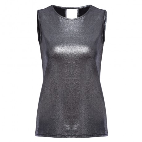 WOMEN'S LOOSE LUREX SOLID COLOR TANK TOP (SILVER GRAY, SIZE S/M/L/XL)