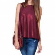 WOMEN'S LOOSE LUREX SOLID COLOR TANK TOP (WINE RED, SIZE S/M/L/XL)
