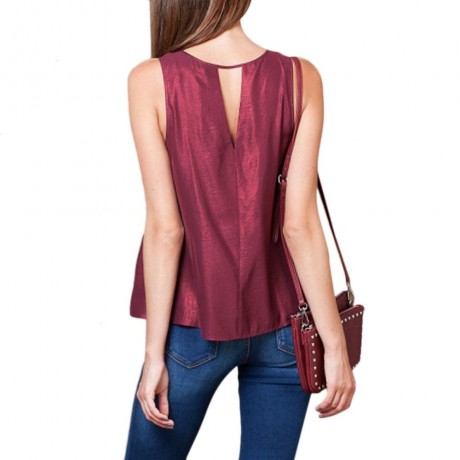 WOMEN'S LOOSE LUREX SOLID COLOR TANK TOP (WINE RED, SIZE S/M/L/XL)