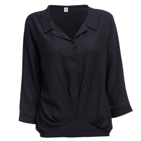 WOMEN'S V-NECK LONG SLEEVE LOOSE BLOUSE (BLACK, SIZE S/M/L/XL)