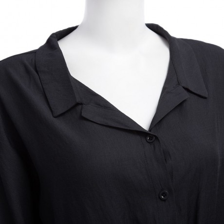 WOMEN'S V-NECK LONG SLEEVE LOOSE BLOUSE (BLACK, SIZE S/M/L/XL)