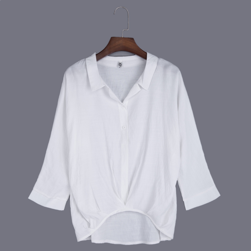 WOMEN'S V-NECK LONG SLEEVE LOOSE BLOUSE (WHITE, SIZE S/M/L/XL)