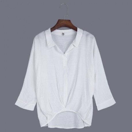 WOMEN'S V-NECK LONG SLEEVE LOOSE BLOUSE (WHITE, SIZE S/M/L/XL)