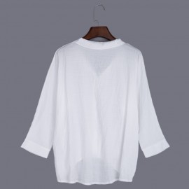WOMEN'S V-NECK LONG SLEEVE LOOSE BLOUSE (WHITE, SIZE S/M/L/XL)