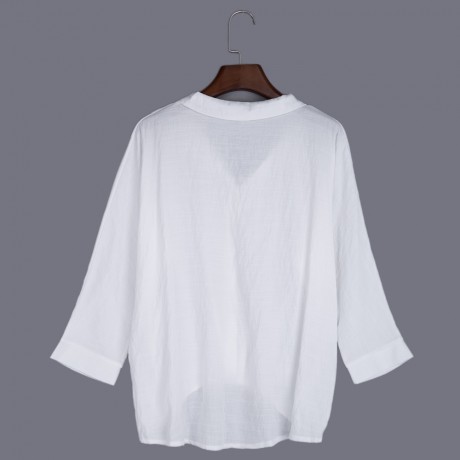 WOMEN'S V-NECK LONG SLEEVE LOOSE BLOUSE (WHITE, SIZE S/M/L/XL)