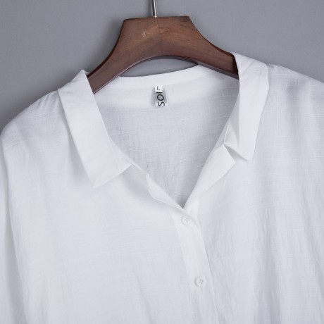 WOMEN'S V-NECK LONG SLEEVE LOOSE BLOUSE (WHITE, SIZE S/M/L/XL)