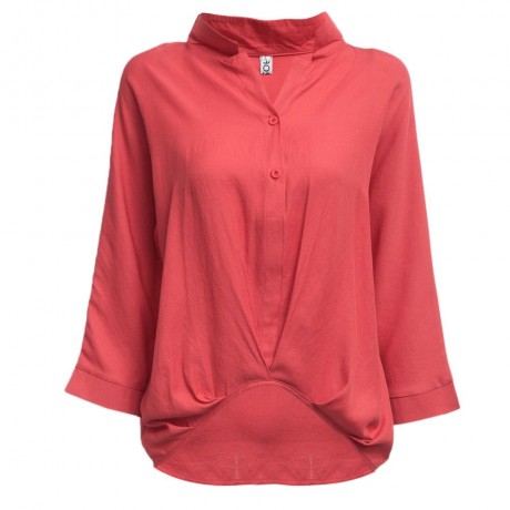 WOMEN'S V-NECK LONG SLEEVE LOOSE BLOUSE (WATERMELON RED, SIZE S/M/L/XL)