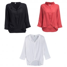 WOMEN'S V-NECK LONG SLEEVE LOOSE BLOUSE (WATERMELON RED, SIZE S/M/L/XL)